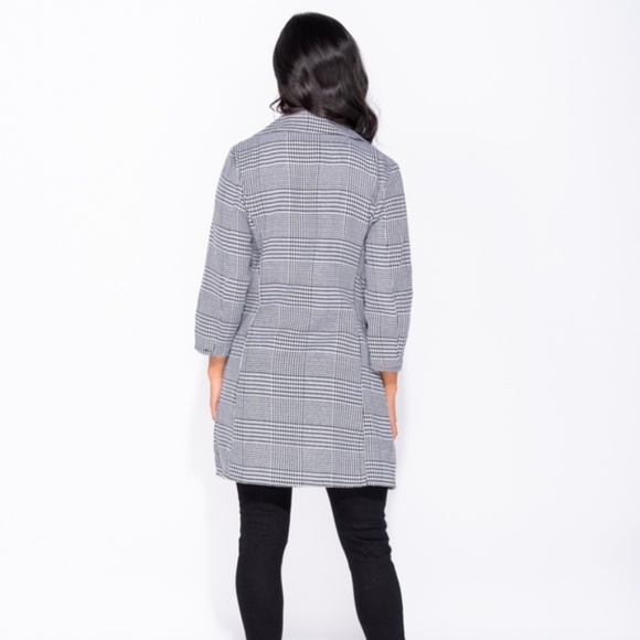 Kendall Black & White Checked Plaid Midi Blazer - Picture 7 of 8